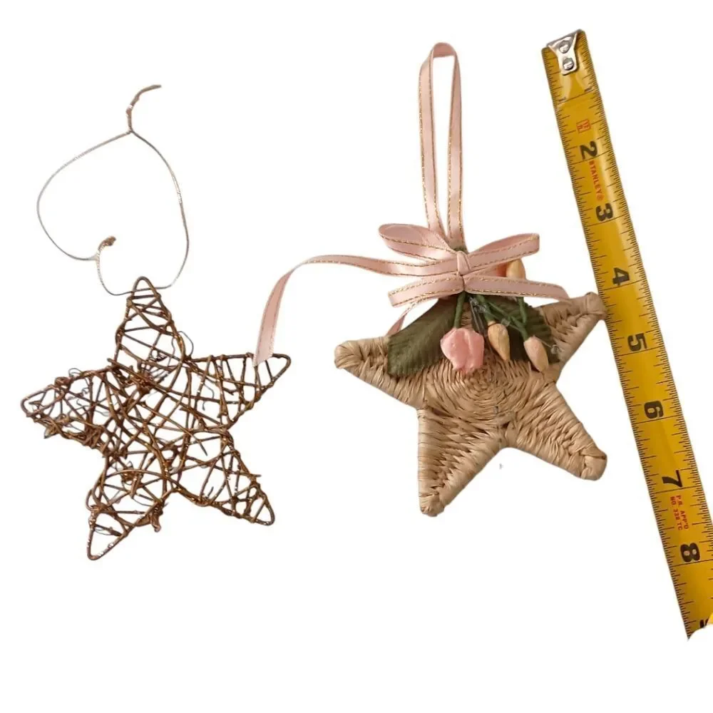 2 Star Christmas Ornaments Rattan Woven Rustic Farmhouse Country‎ Boho Holiday.